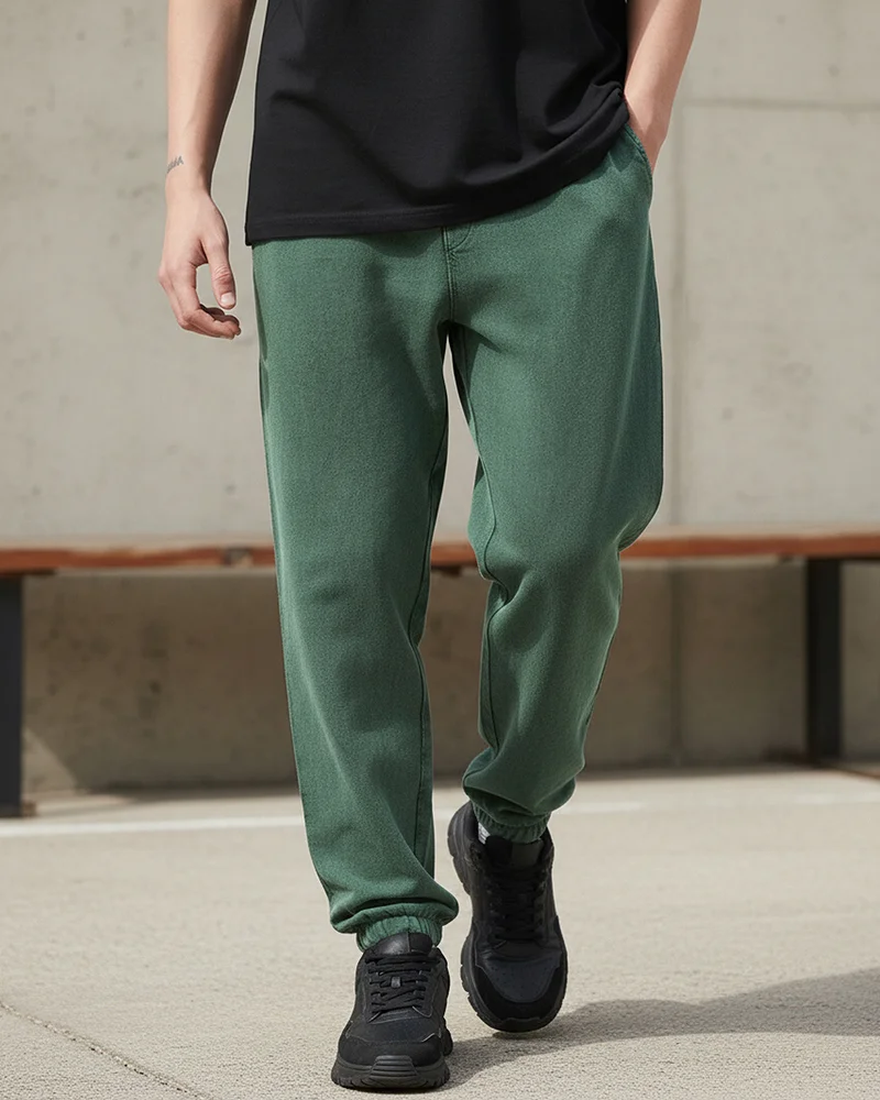 بيواكوف بنطلون رياضي رجالي أخضر واسع بغسيل حمضي دافئ